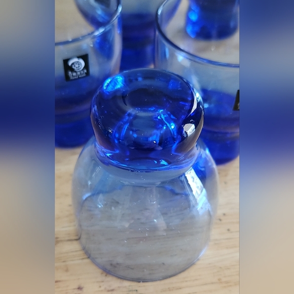 Japanese Handmade by Happy Sales Set of 5 Blue Glass Sake Cups 3oz. - Picture 4 of 9